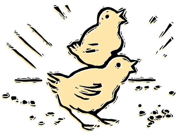 A black and white version of two small chirping chicks — Stock Photo, Image