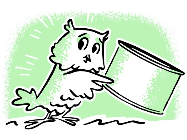 Uma coruja preocupada segurando uma lata — Fotografia de Stock