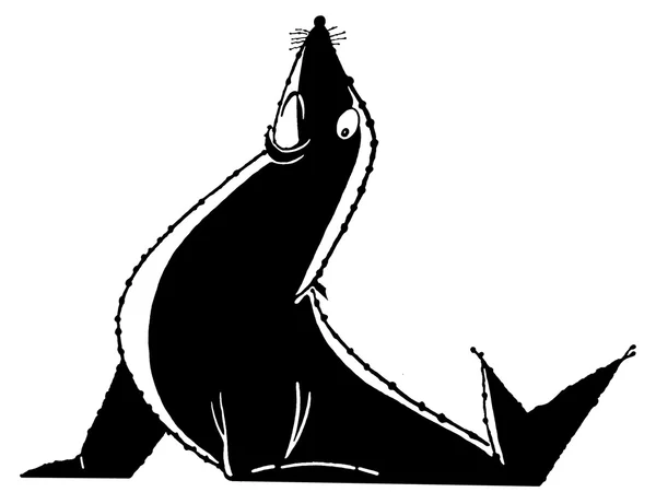 Une version noir et blanc d'une illustration d'un lion de mer posé — Photo