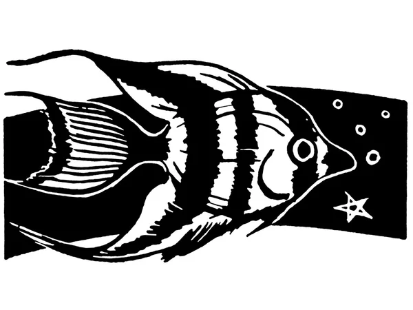 Una versión en blanco y negro de una ilustración de un pez tropical nadando — Foto de Stock