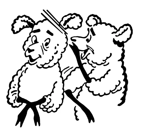 2 つの羊の描画漫画スタイルの黒と白のバージョンの黒と白のバージョン — ストック写真