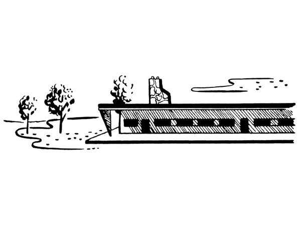 Mustavalkoinen versio pitkästä rakennuksesta — kuvapankkivalokuva