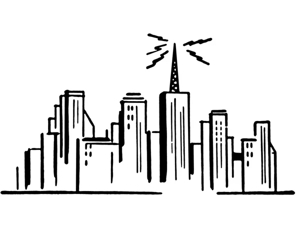 A black and white version of an illustration of a city sky line — Stock Photo, Image
