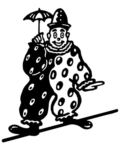 Een zwart-wit versie van een afbeelding van een clown lopen een koord — Stockfoto
