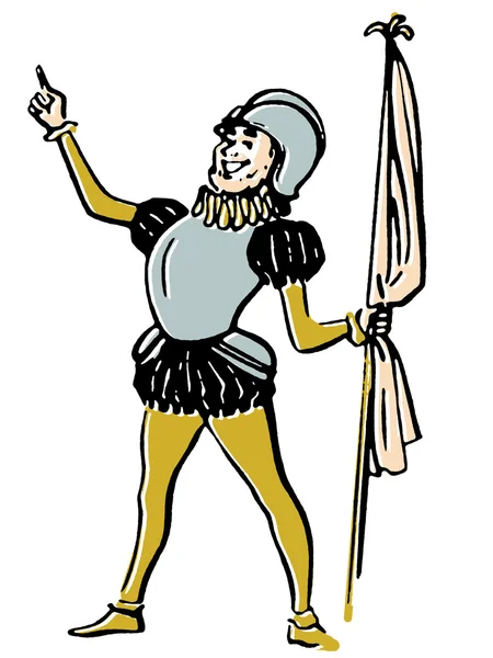 A drawing of a knight in amour holding a flag — Stock Photo, Image