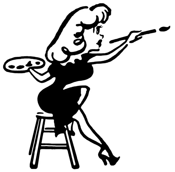 Una versión en blanco y negro de un dibujo de una mujer pintando —  Fotos de Stock