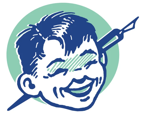Portrait of smiling boy and fountain pen — Stock Photo, Image