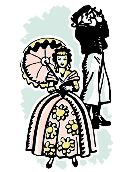 En illustration av en kvinna klädd i viktorianska klädsel — Stockfoto