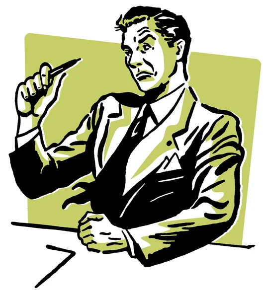 Illustration eines wütend dreinblickenden Geschäftsmannes am Schreibtisch — Stockfoto