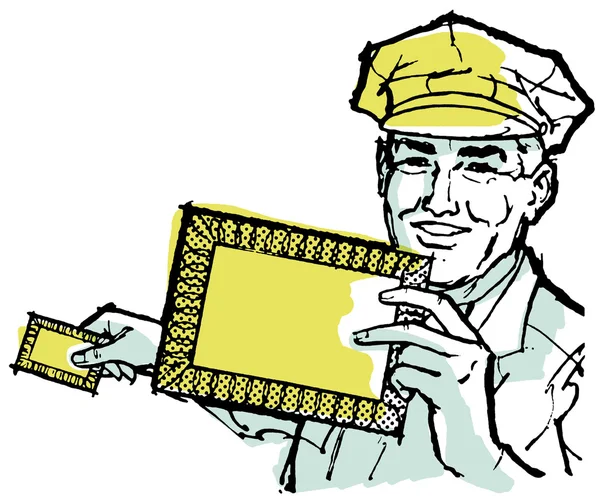 A illustration of a delivery driver holding a blank letter — Stock Photo, Image