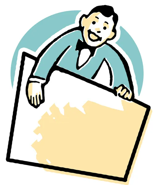 En tecknad stil ritning av en leverantör som har en tom skylt — Stockfoto