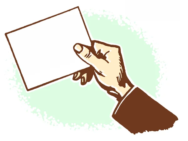Um desenho de uma mão segurando um cartão em branco — Fotografia de Stock