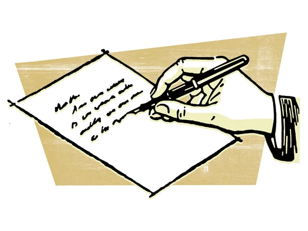 Een zwart-wit versie van een tekening van een hand een brief te schrijven — Stockfoto