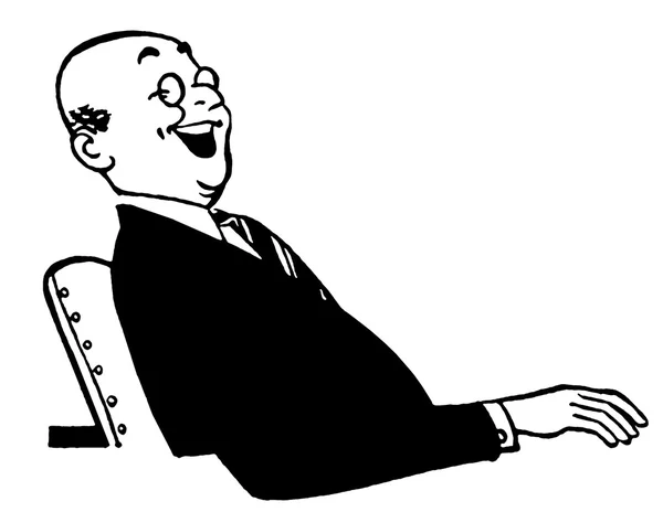 En svart en vit version av en jolly letar affärsman som sitter vid ett skrivbord — Stockfoto