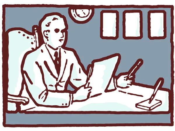 Ilustracja mężczyzna pracuje przy biurku — Zdjęcie stockowe