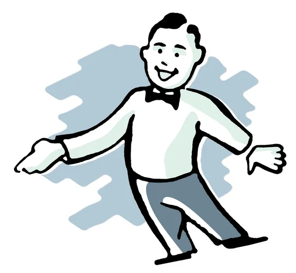 Un dessin de style dessin animé d'un homme habillé d'un costume de salon pointant son doigt — Photo