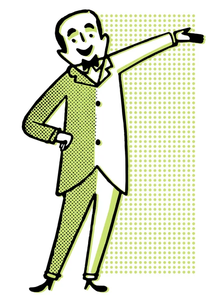 Un dibujo de dibujos animados de un hombre vestido en una suite con corbata —  Fotos de Stock