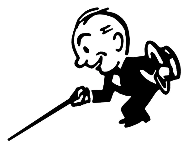 Czarny biały wersja stylu kreskówki rysunek mały człowiek ubrany w apartamencie salon z trzciny cukrowej — Zdjęcie stockowe