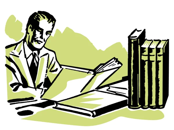 Графическая иллюстрация делового человека, усердно работающего за своим столом — стоковое фото