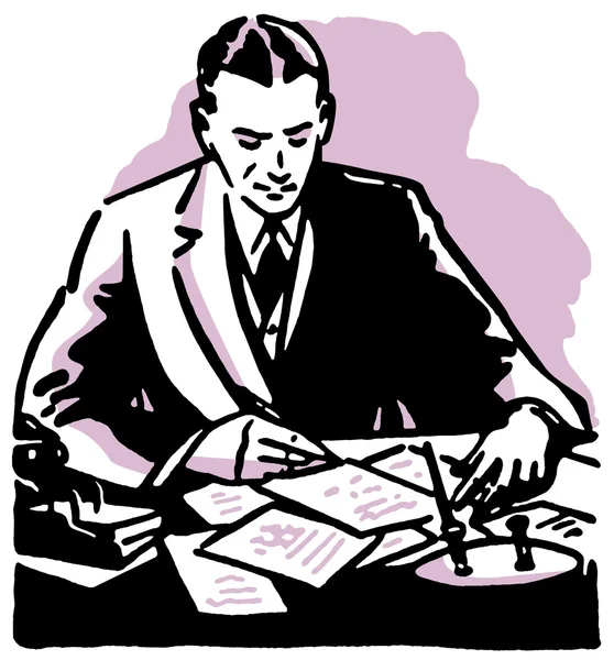 A graphic illustration of a business man working hard at his desk — Stock Photo, Image