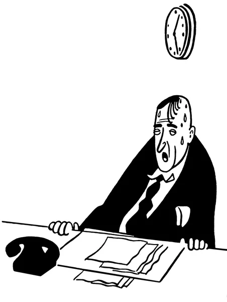Eine Schwarz-Weiß-Version einer Illustration eines müde und verschlissen aussehenden Geschäftsmannes — Stockfoto