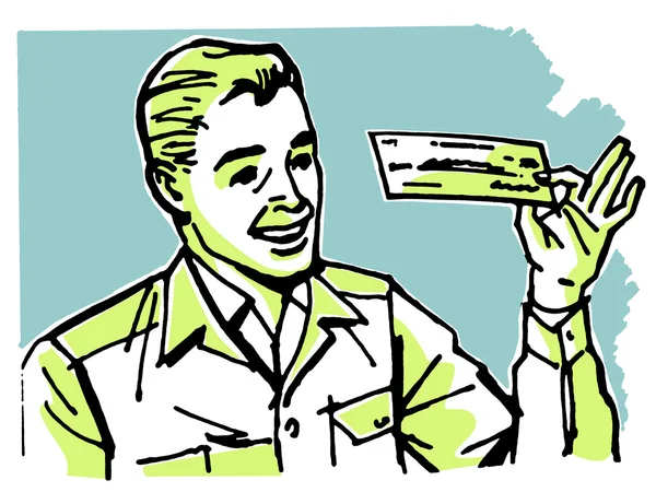 Eine grafische Illustration eines Geschäftsmannes bei der Prüfung eines Schecks — Stockfoto