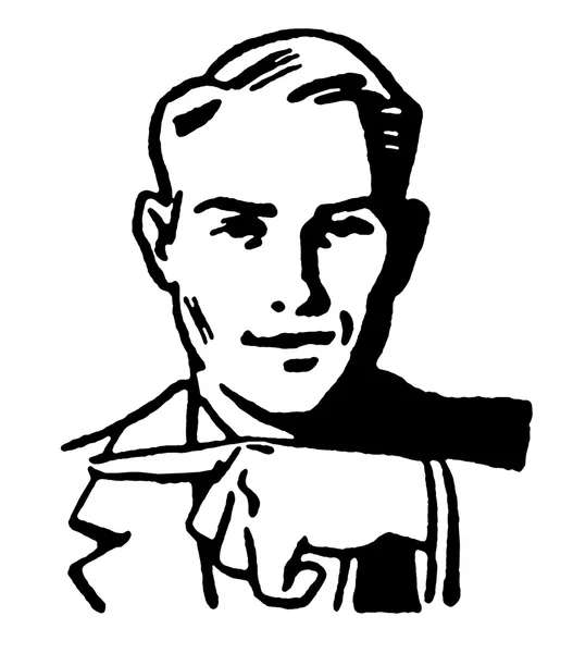 Черно-белая версия портрета человека, указывающего влево — стоковое фото