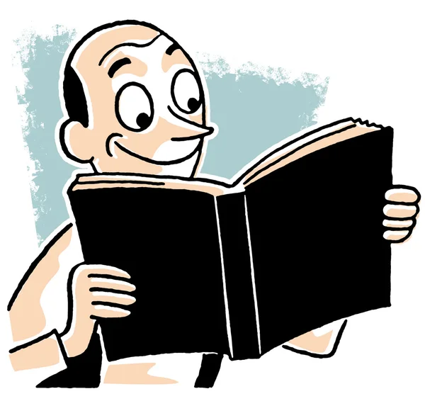 En kartong stil ritning av en man som njuter av en bok — Stockfoto