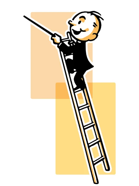 Zeichnung im Cartoon-Stil eines Dirigenten hoch oben auf einer Leiter — Stockfoto