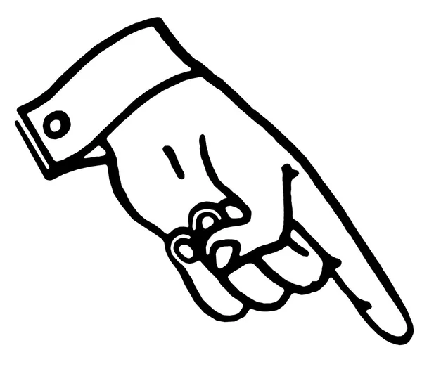 Черно-белая версия руки, указывающая вниз — стоковое фото