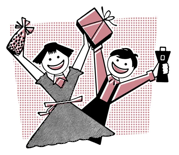 Dwoje dzieci uszczęśliwiony z ich prezenty — Zdjęcie stockowe