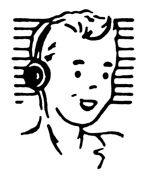 Portret van jongen hoofdtelefoon dragen en glimlachen — Stockfoto