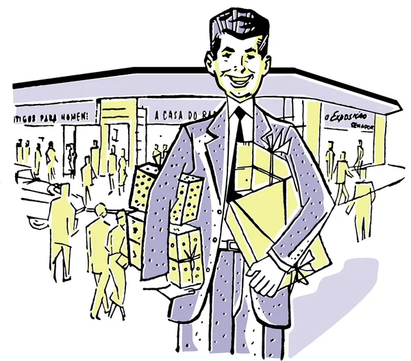 Eine Illustration eines Geschäftsmannes vor seiner Ladenfront — Stockfoto