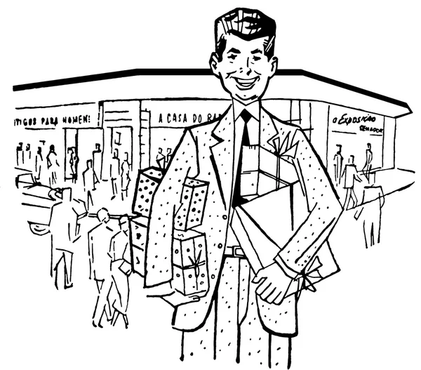 Черно-белая версия иллюстрации бизнесмена у входа в магазин — стоковое фото