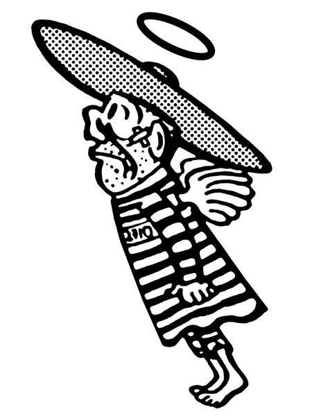 En svartvit version av en flygande man i en sombrero — Stockfoto