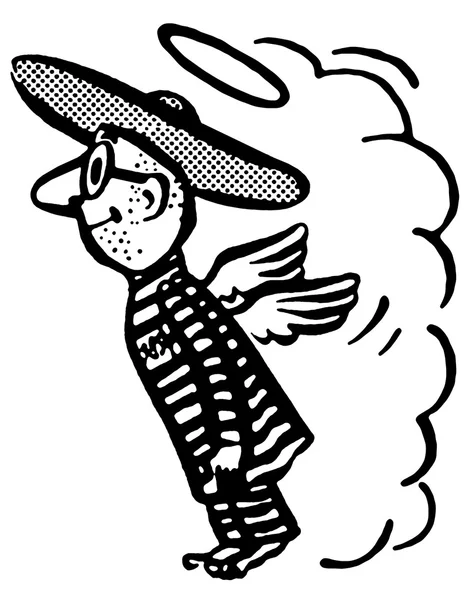 A black and white version of a flying man in a sombrero — Stock Photo, Image