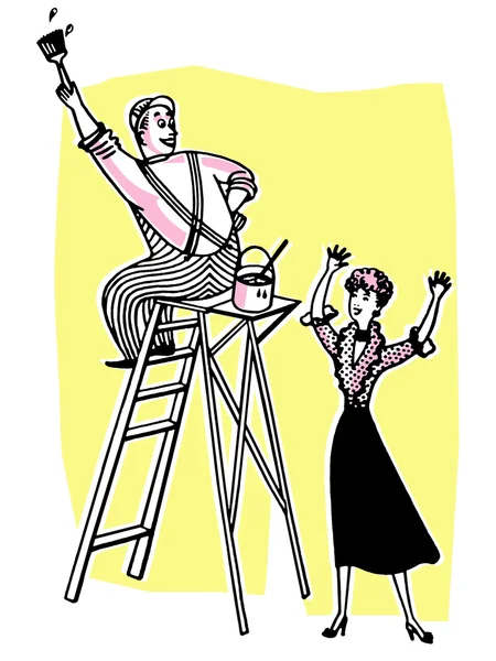 Een man aan het werk op een ladder — Stockfoto