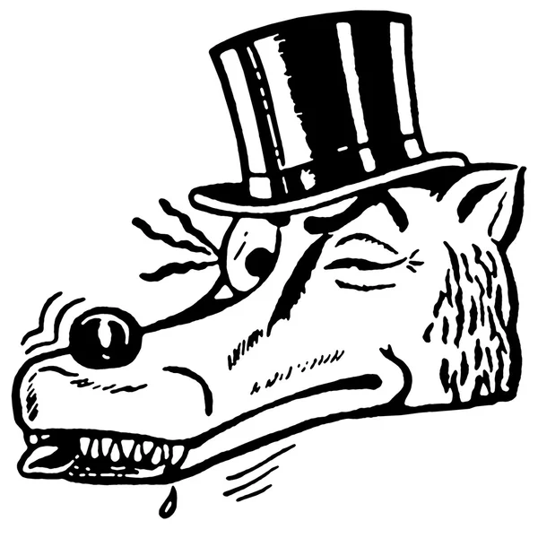 Wersji czarno-białej mrugając wilka w kapeluszu, top — Zdjęcie stockowe