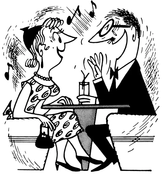 Una versión en blanco y negro de un dibujo de dibujos animados de una pareja emocionada — Foto de Stock