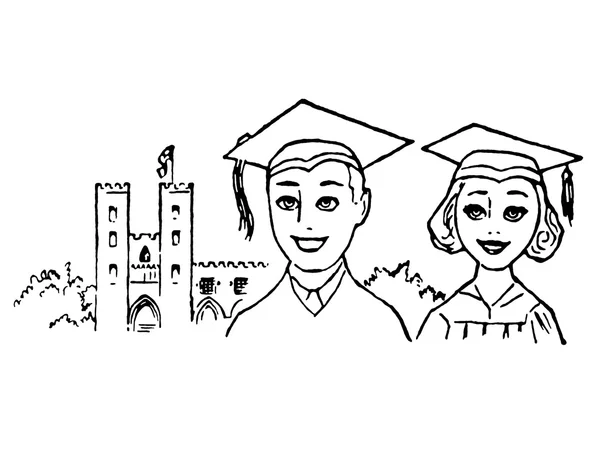 Uma ilustração em preto e branco de dois graduados — Fotografia de Stock