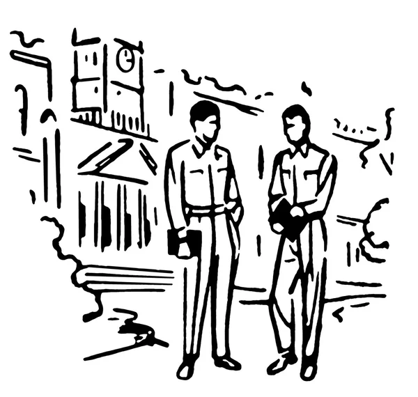 教育機関の前に立っている 2 人の男性 — ストック写真