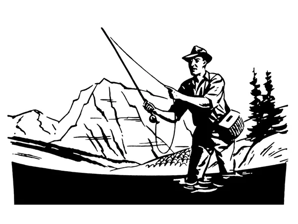 Una versión en blanco y negro de una imagen vintage de un hombre pescando —  Fotos de Stock
