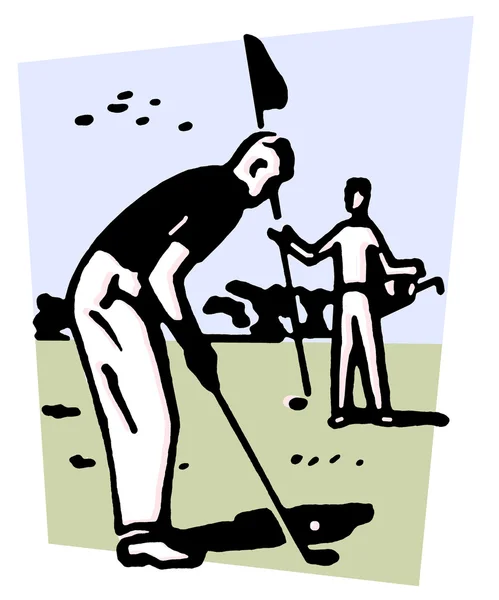 Чорно-біла версія старовинної ілюстрації чоловіка, який грає в гольф — стокове фото