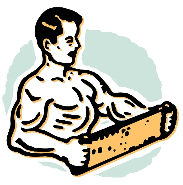 En svartvit version av en illustration av en mycket muskulös man — Stockfoto