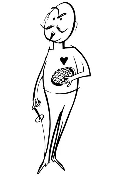 Eine Schwarz-Weiß-Version einer Zeichentrick-Illustration eines Mannes, der zum Fechten bereit ist — Stockfoto