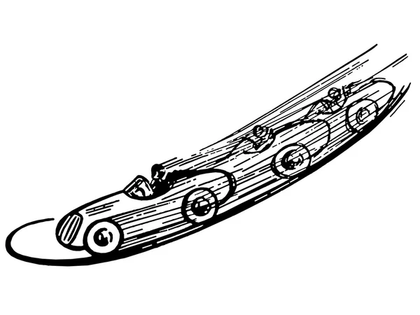 A black and white version of a vintage illustration of a race car — Stock Photo, Image