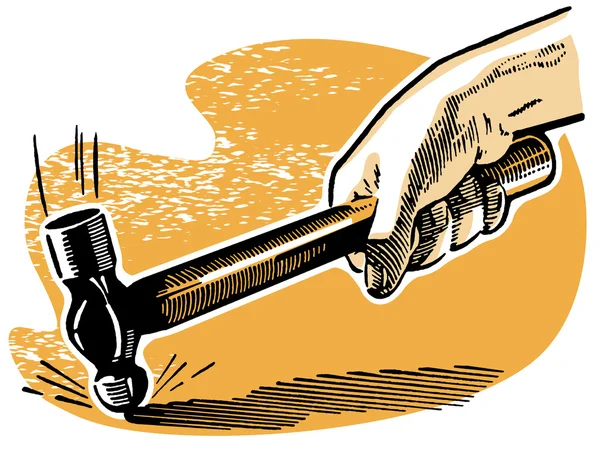 A black and white version of a vintage illustration of a hammer going down — Stock Photo, Image