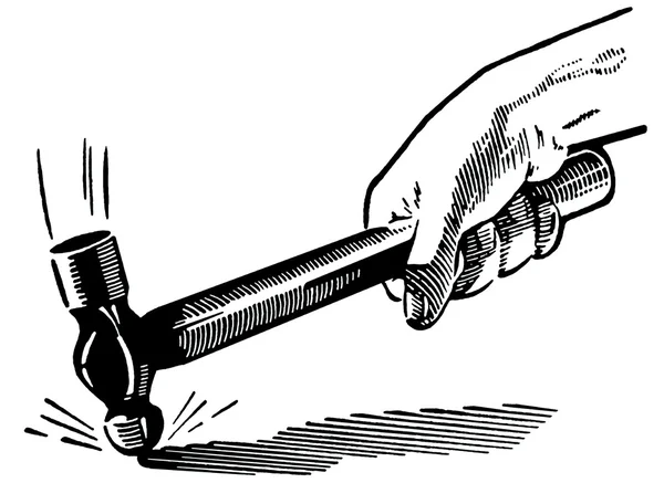 Una versión en blanco y negro de una ilustración vintage de un martillo cayendo —  Fotos de Stock