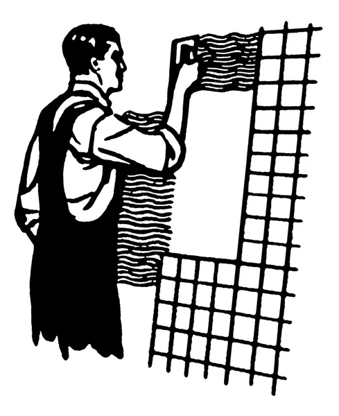 Uma versão em preto e branco de uma ilustração vintage de um homem azulejos — Fotografia de Stock