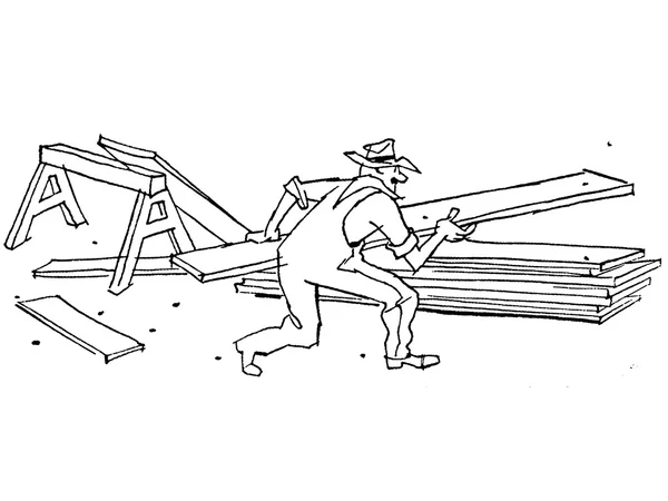 A black and white version of an illustration of a man doing construction — Stock Photo, Image